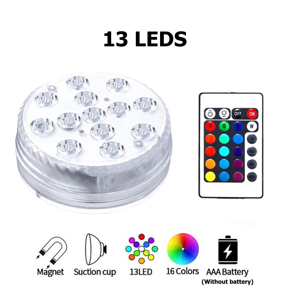 10/ 13 Led Remote Controlled Submersible RGB Light Outdoor Night Lamp Garden Party Decoration Battery Operated Underwater Vase: 13 LEDS / 10 Lamp 1 Controller