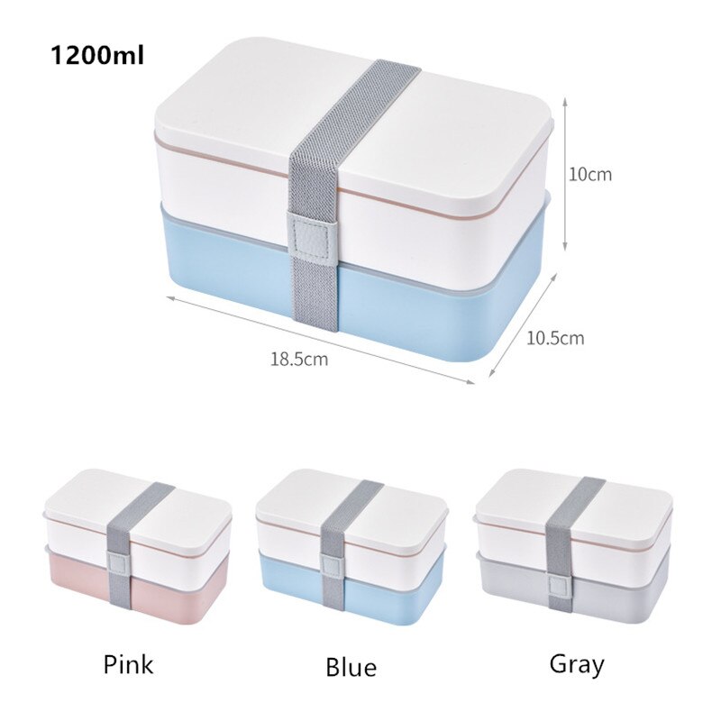 1200ml Double Layers Lunch Box With Spoon and Fork Healthy Plastic Bento Boxes Microwave Food Storage Container Lunchbox