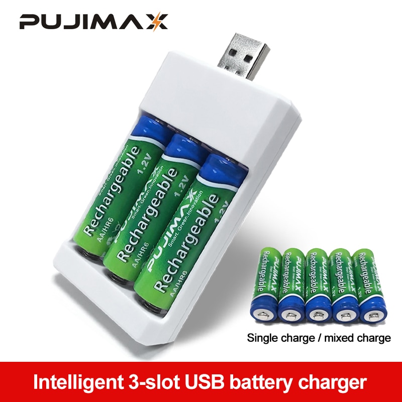 Pujimax 3 Solts Batterij Charger Adapter Usb Plug Batterij Oplader Voor Universele Aa/Aaa Oplaadbare Batterijen Power Accessoires