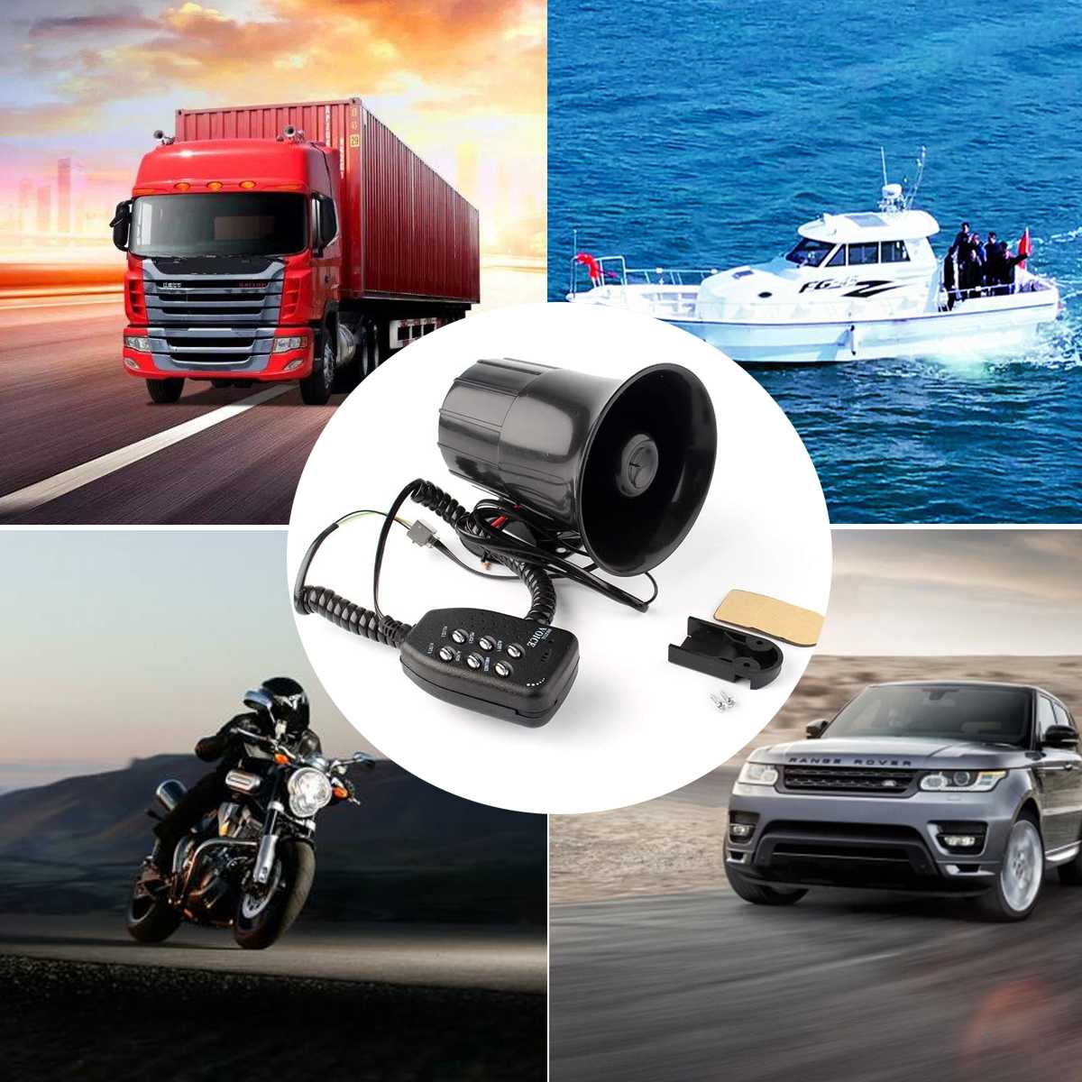 Car Horn Siren with MIC Super Loud Motorcycle Vehicle Truck Warning Alarm Amplifier Loudspeaker Police Firemen 6 Sound 12V 100W