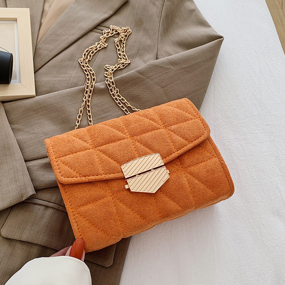 Frauen lässig Wolle Umhängetasche Weibliche Einfarbig Kette Platz Geldbörse Schulter Crossbody Beutel Handtasche Totes: orange