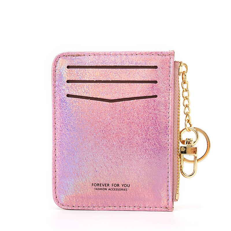 Varumärke glitter mjukt läder korthållare dam mini dragkedja plånbok dam liten myntväska kvinnlig nyckelring kreditkortshållare fodral: Rosa