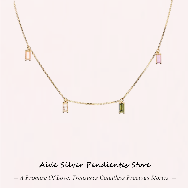 Aiutante collana in argento Sterling 925 con ciondoli in Zirconia da donna collana con girocollo a catena arcobaleno moda donna regali gioielli raffinati
