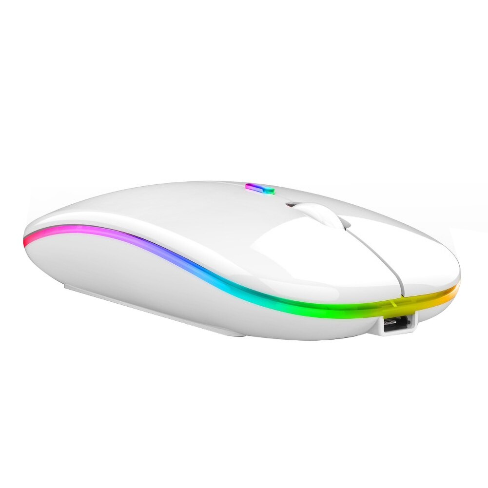 2.4G Wireless Bluetooth LED Mice USB Ergonomic Gaming Mouse for Laptop Computer Wireless Mouse Rechargeable Ergonomic Silent: White