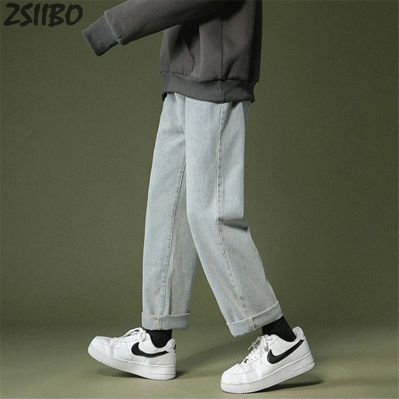 Oversize Men's Korean Fashoins Harem Blue Jeans Pants Unisex Vintage Straight Pants Harajuku Jeans Baggy Belt Denim Male