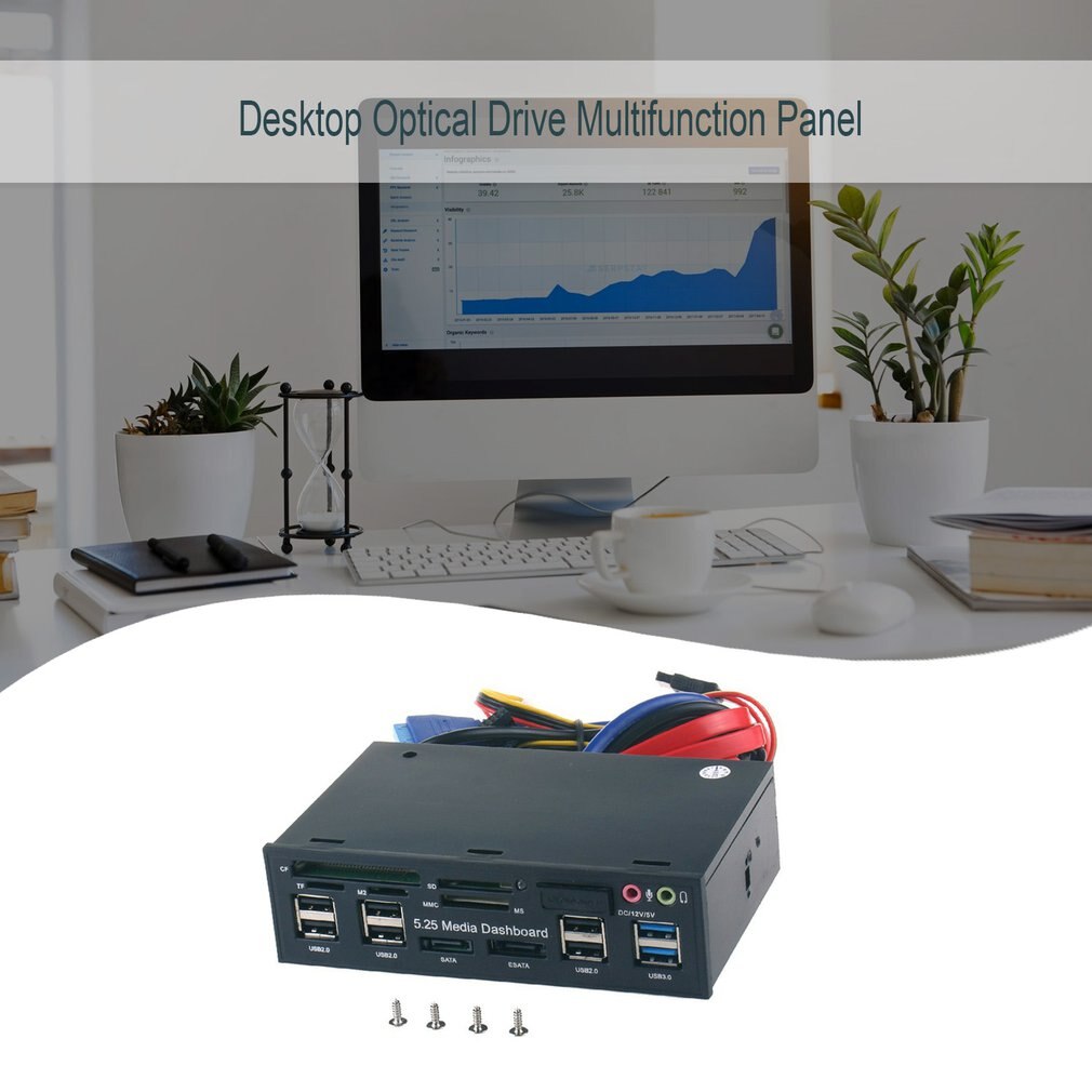 5.25\" Pc Front Panel Dashboard Media Usb 3.0 Hub Audio Esata Sata Card Reader Desktop Optical Drive Multifunctional Panel 525E