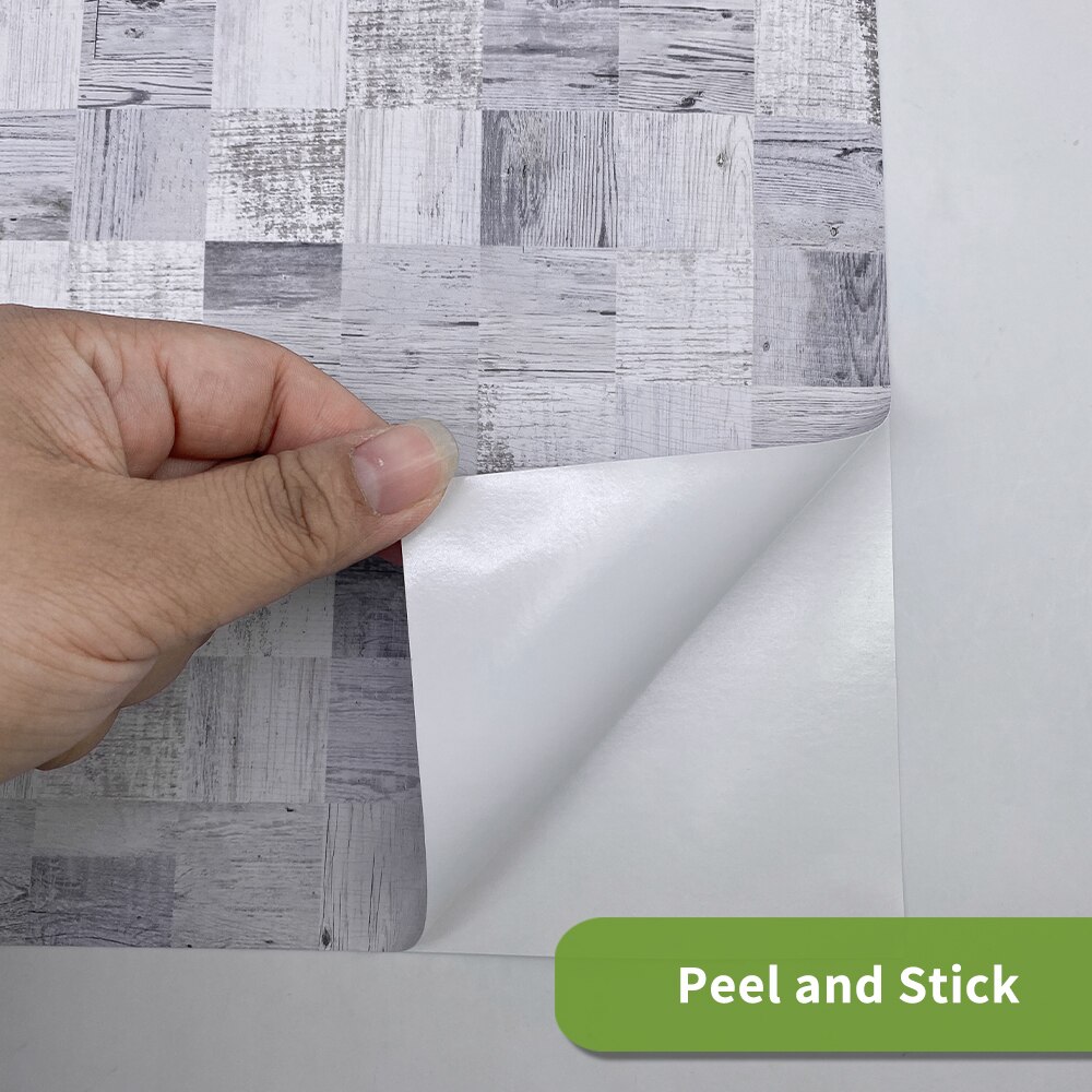 Funlife®Pegatina de azulejo de mosaico de madera gris, pegatina de pared de pelar y pegar, autoadhesiva fácil de limpiar, antisalpicaduras para cocina, DIY: 15x15cmx25pcs