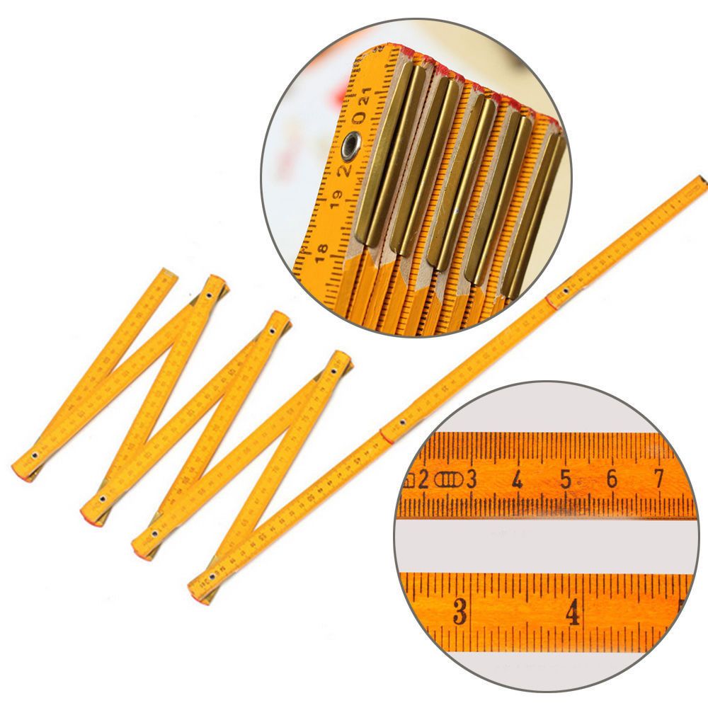 Wooden Yard Stick Folding Ruler Wood Carpenter Metric Measuring Tools 200cm School Office Supply