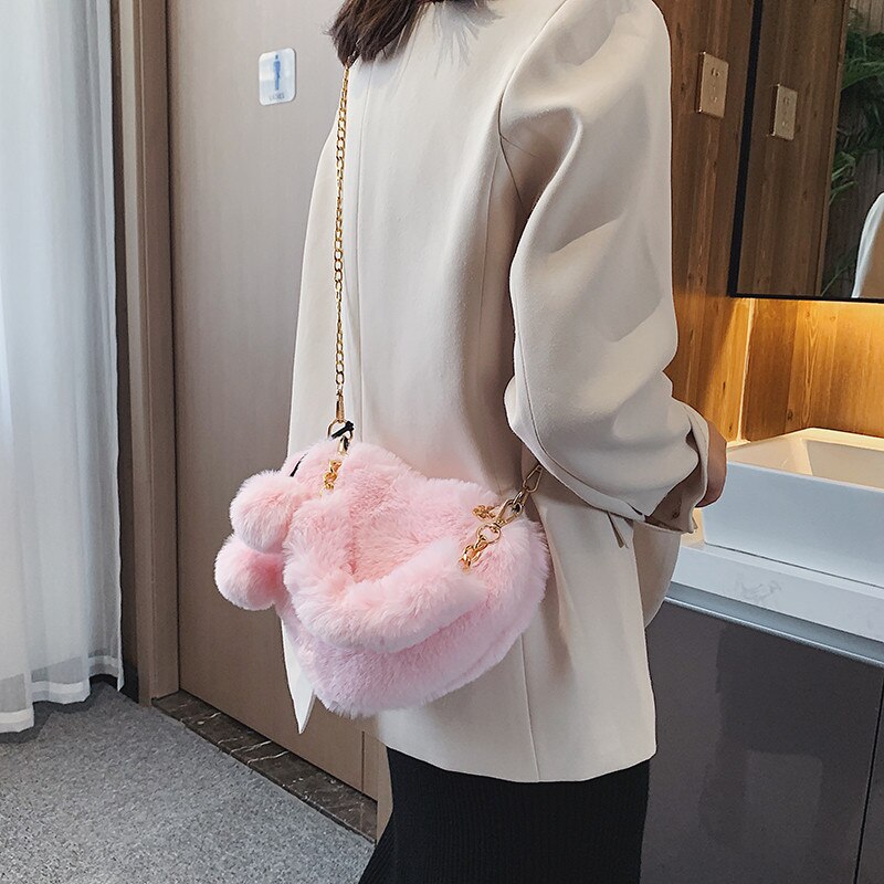 Schattige, schattige nepbont meisjes handtassen crossbody tassen voor vrouwen zachte pluche dames schoudertassen dames handtassen