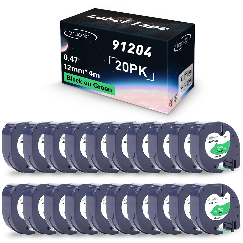 20PK Label Tape 12mm*4m Compatible Dymo Letratag Tape LT 12267 Black on Clear Transparent Sticker for Dymo Labeling Machine 100H: 20PK 91204