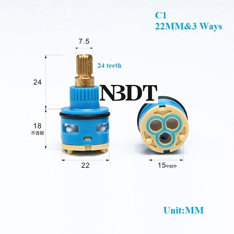 Shower Faucet 2 3 4 Ways Diverter Valve Cartridge Replacement Square Plastic Round Brass Shaft: C1 22MM 3WAYS