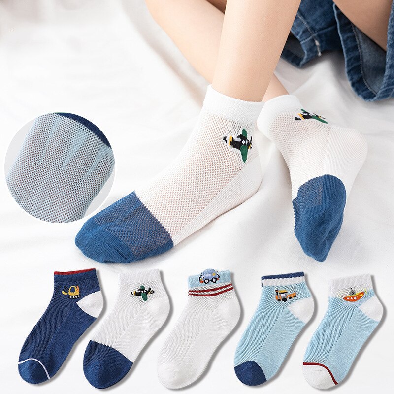 Wecute 5 Pairs Baby Sokken Set Zomer Mesh Ademende Sokken Zachte Comfortabele Cartoon Print Voor 1-9years Jongens Meisjes