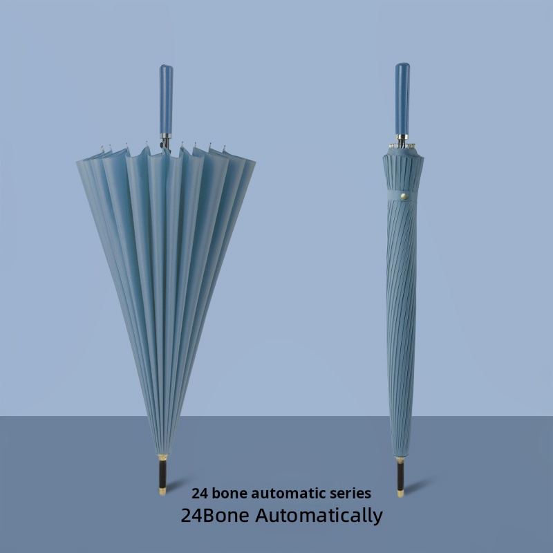Musan 24 Ribs Long Handle Female UV Umbrella Parasol for Men Integrated Button Automatic Large Wind-Resistant rain umbrella: Blue
