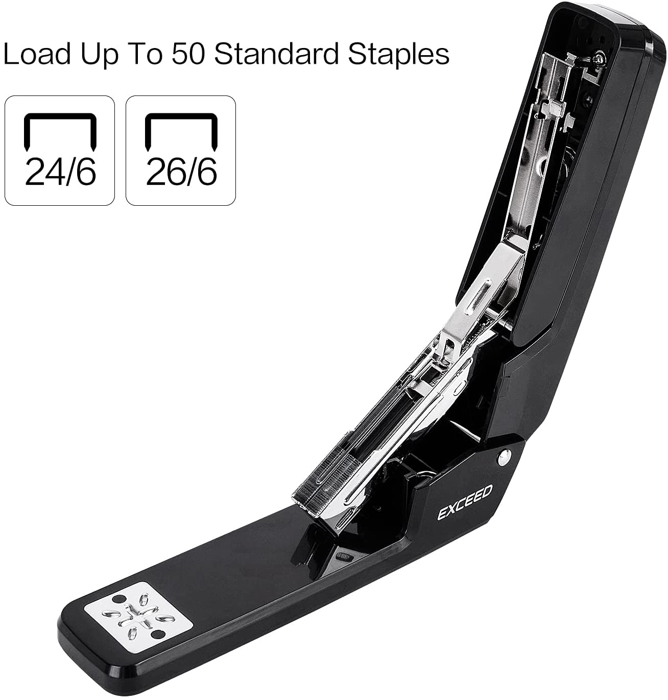 Grapadora giratoria de brazo oscilante, 25 hojas de capacidad, 360 grados, para escritorio, encuadernación de folletos o libros, color negro