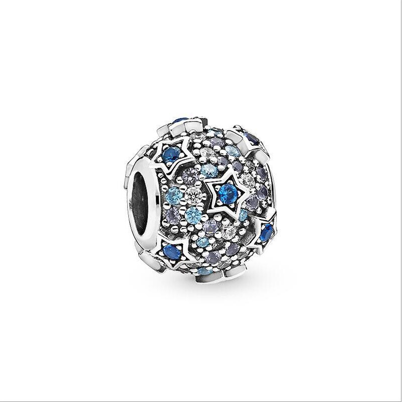 Winter 925 Sterling Silver Beads Blue Sky Sparkling Star Charms fit Original 3mm Bracelet Women DIY Jewelry: CMS1541