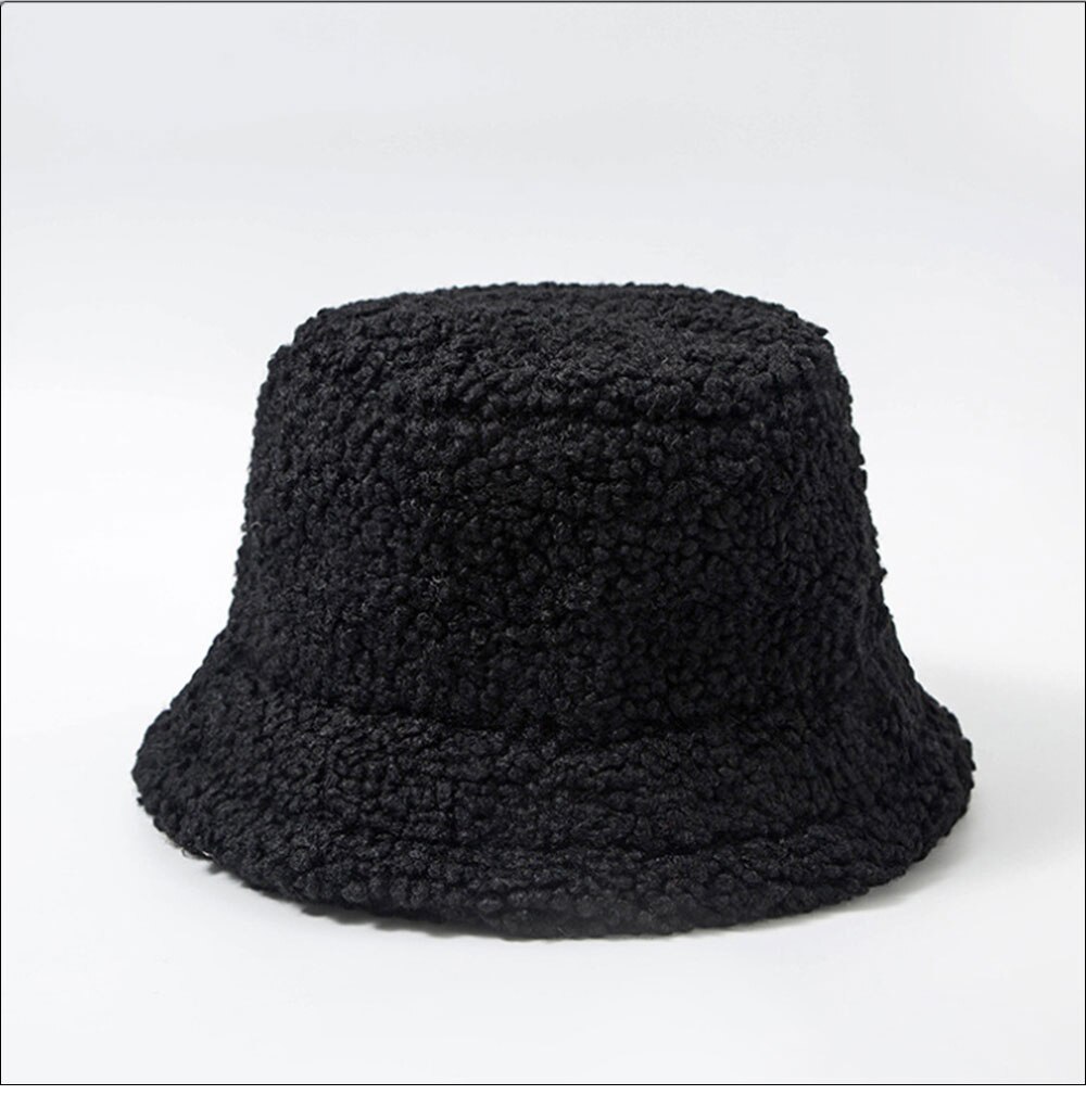 Hoeden voor vrouwen, hoed, effen kunstbont, warme damespet, imitatiebont winterhoed voor vrouwen, panama damespet, visserspet: Zwart