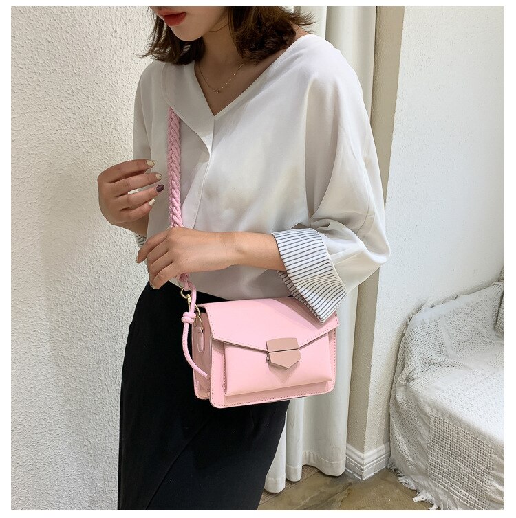 Vrouwen Kleine Crossbody Tassen, Mode Effen Kleur Lederen Schoudertas Met Gevlochten Riem