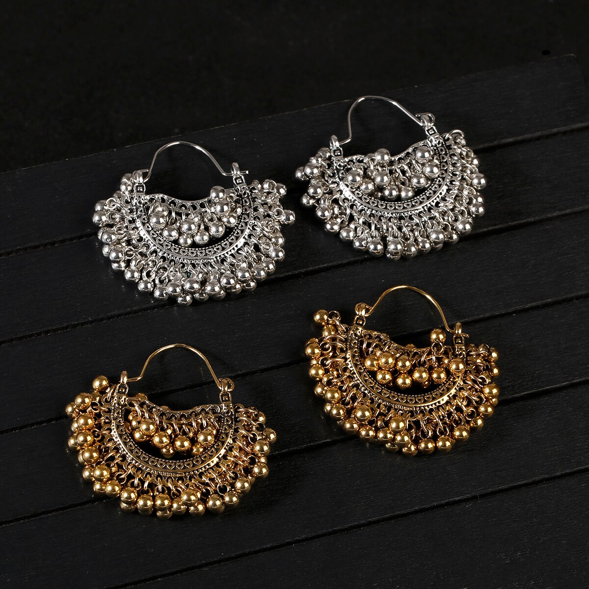 Vintage Retro Goud Legering Sector Bollywood Geoxideerd Oorbellen Voor Vrouwen Boho Etnische Kralen Kwastje Jhumka Dangle Oorbellen