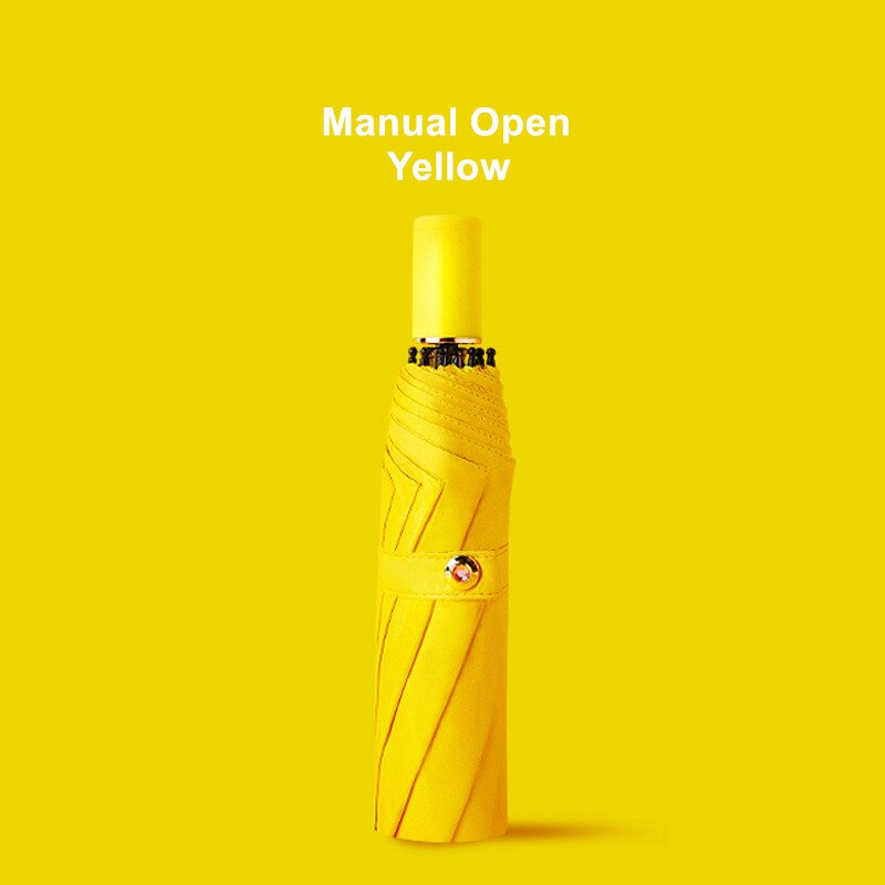 DMBRELLA Black coated 3 Fold UV Rain Women men Automatic windproof umbrellas male parasol Girls paraguas: Manual open-Yellow