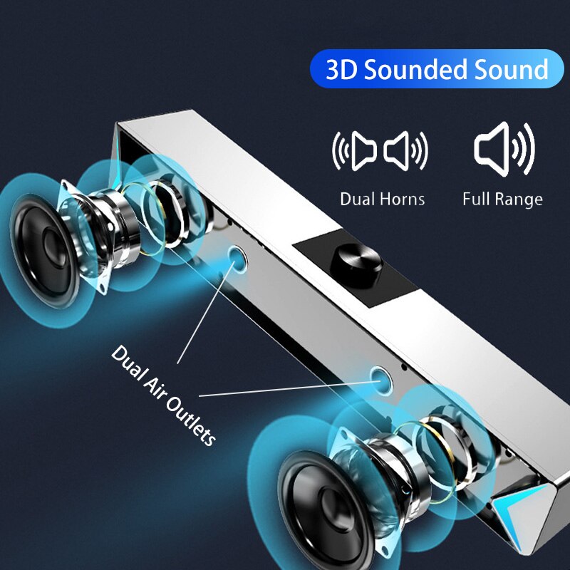 TV Sound Bar AUX USB Wired and Wireless Bluetooth Home Theater FM Radio Surround SoundBar for PC TV Speaker for Computer Phones