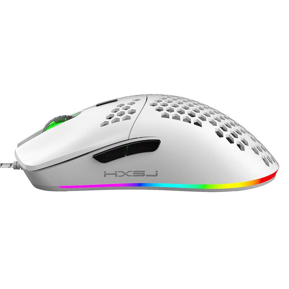 HXSJ J900 USB Wired Gaming Mouse RGB Gaming Mouses with Six Adjustable DPI Ergonomic for Desktop Laptop Honeycomb Hollow: White