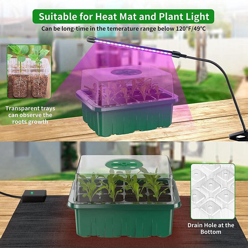 10 Pack Reusable Seed Starter Tray, 120 CellsSeed Starter Kit with Air Vent Humidity Dome and Drain Hole Base