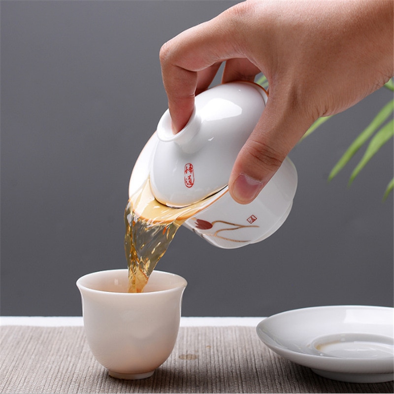 Hvidben kina gaiwan tea set, kung fu teaet tekande, rejse keramisk tea set, kinesisk porcelæn gaiwan cup