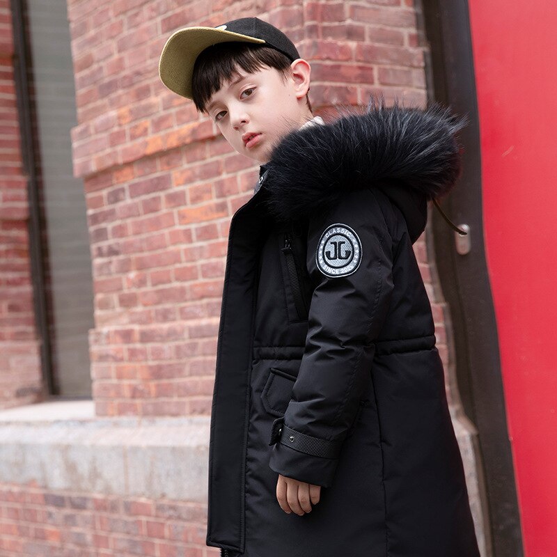 8 10 anos meninos imprimir casacos de pele para baixo 2021 nova moda engrossar quente meninos adolescentes outerwear: Preto / 6