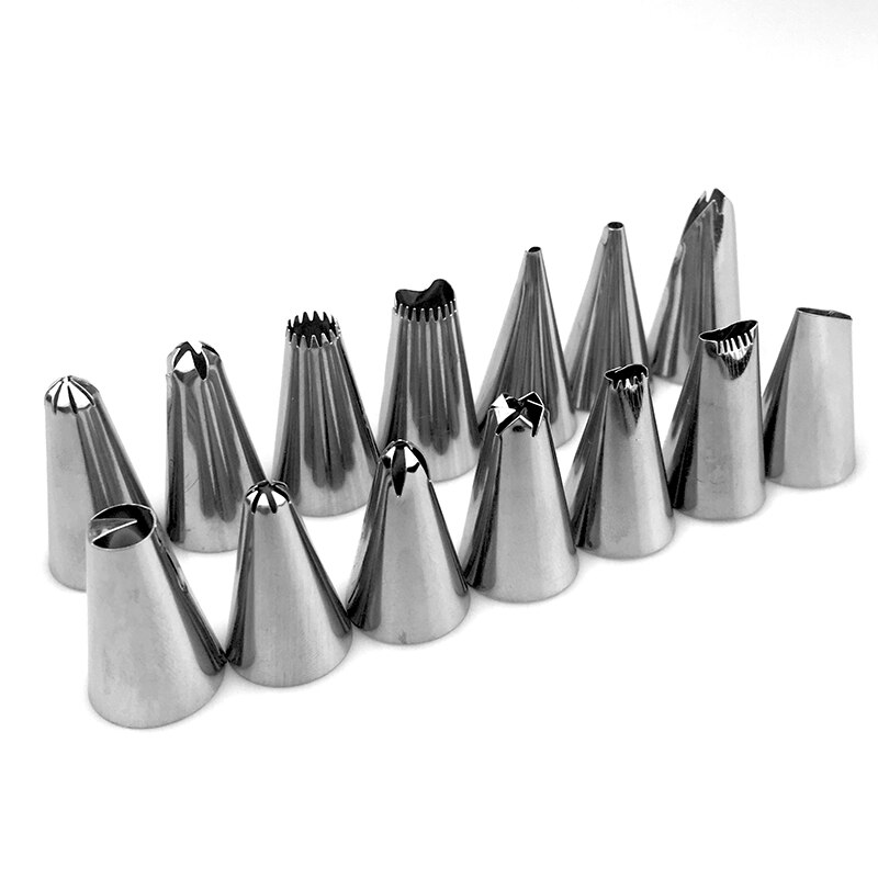 16Pcs/Set Cake Decorating Tools 14 Stainless Steel Nozzle + Silicone Pastry Bag