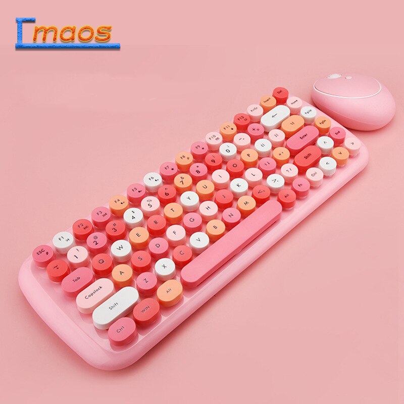 Combos Candy Color WIRELESS KEYBOARD Mouse PINK Girl Roud Keycap Gaming Keyboard for Notebook PC Girls Giftand