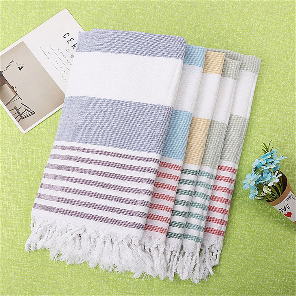Ouneed Adult Bath Towel Cotton Turkey Simple Stripe Pattern Fringe Beach Towel Stained Jacquard Towel Bath Towels