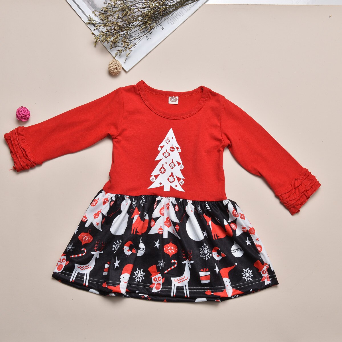 1-6- årig piges kjole dragt julekjole jul snemand juletræ
