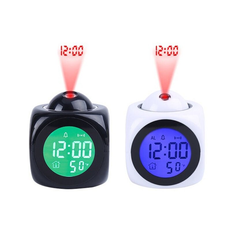 Hem projicerande väckarklocka stor display tid datum temperatur projektor digital färgglad bakgrundsbelysning bord klocka väder lcd