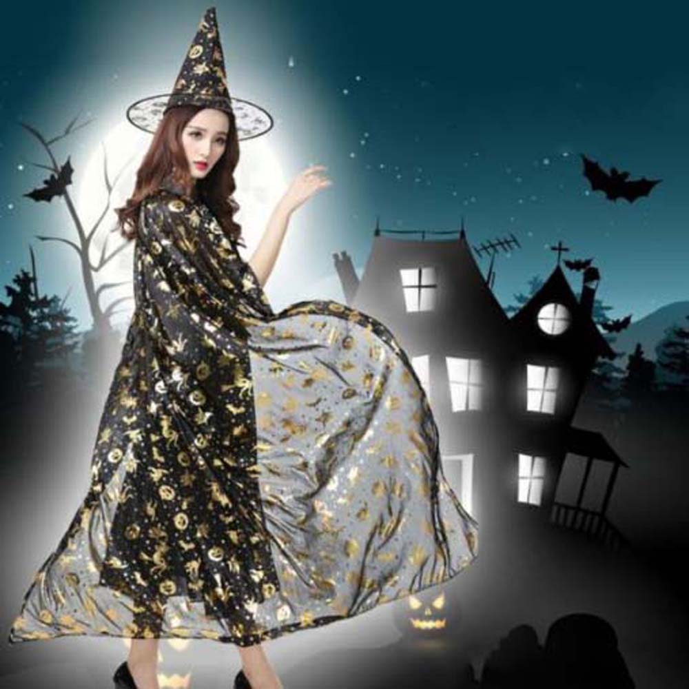 Trajes de desempenho na moda conjuntos de manto de halloween bonés de bruxa abóbora trajes assustadores cosplay bat chapéu roupas de bruxa das mulheres dos homens