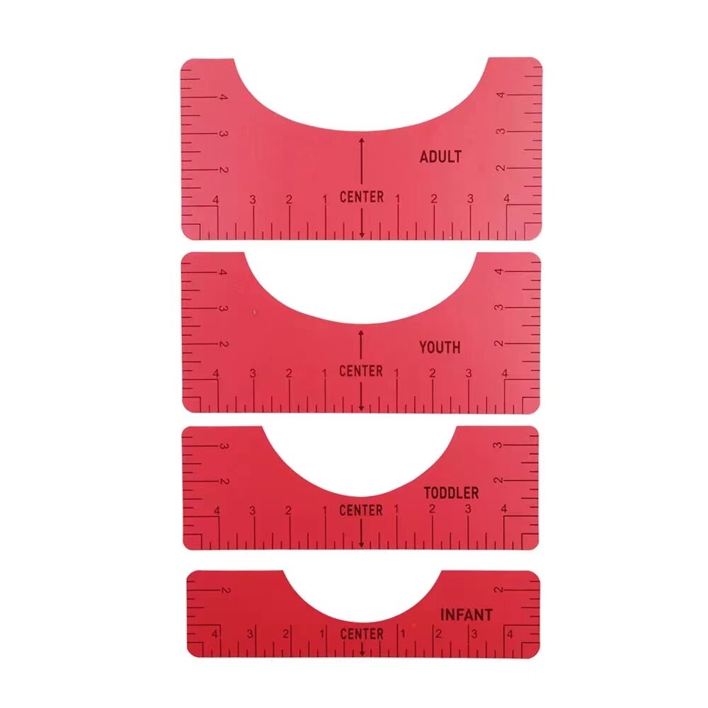 4PCS/SET Tshirt Ruler Acrylic T-Shirt Ruler Guide To Center Designs for Vinyl HTV Alignment Tool: Red