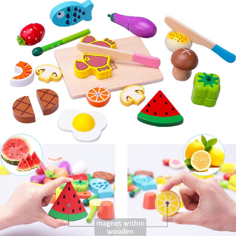 Faire semblant de jouer en bois coupe cuisine ensemble de nourriture magnétique bois légumes Fruits cuisine Kit jeux enfants anniversaire jouets
