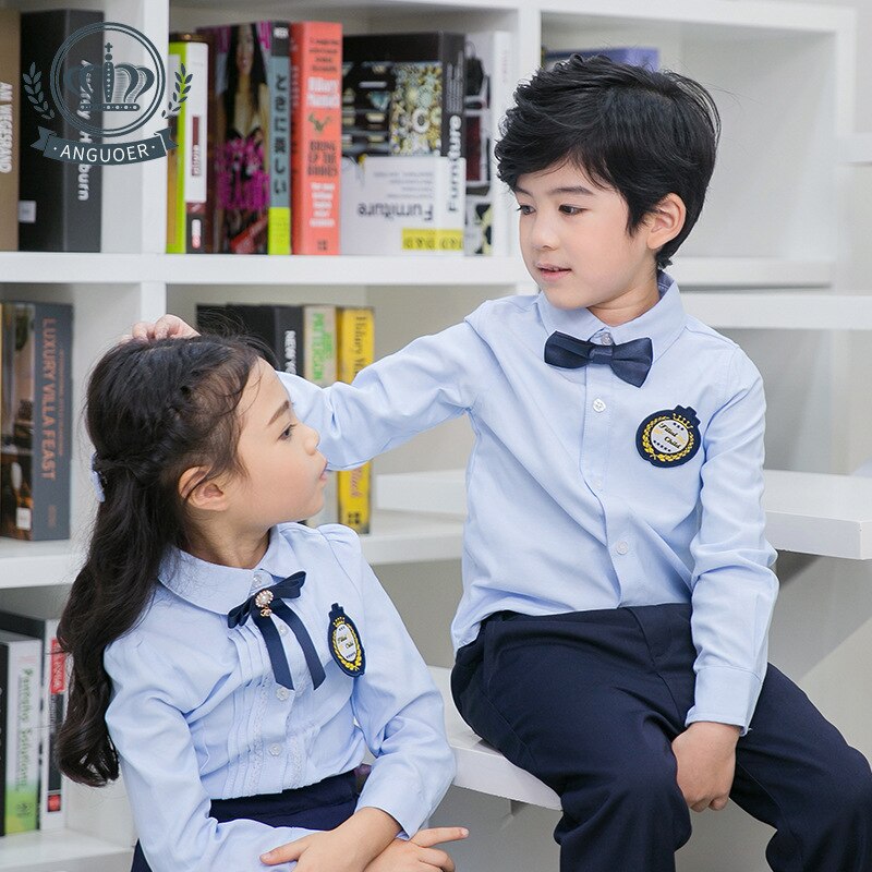 Children Kindergarten Uniform Students School Uniform British Children's Wear Long Sleeve Boys' and Girls' Blue Shirts D-0594