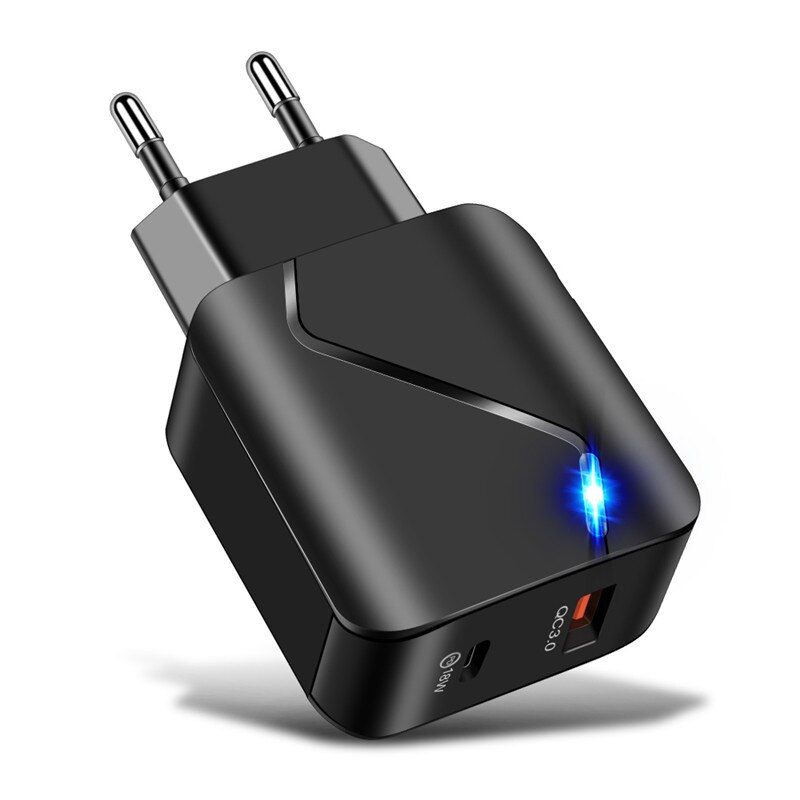 USLION 18W PD adapter EU US QC 3.0 usb Quick charger For iPhone 11 12 Xiaomi mi 9 Samsung Huawei mobile phones LED Fast Charging: Black EU Plug