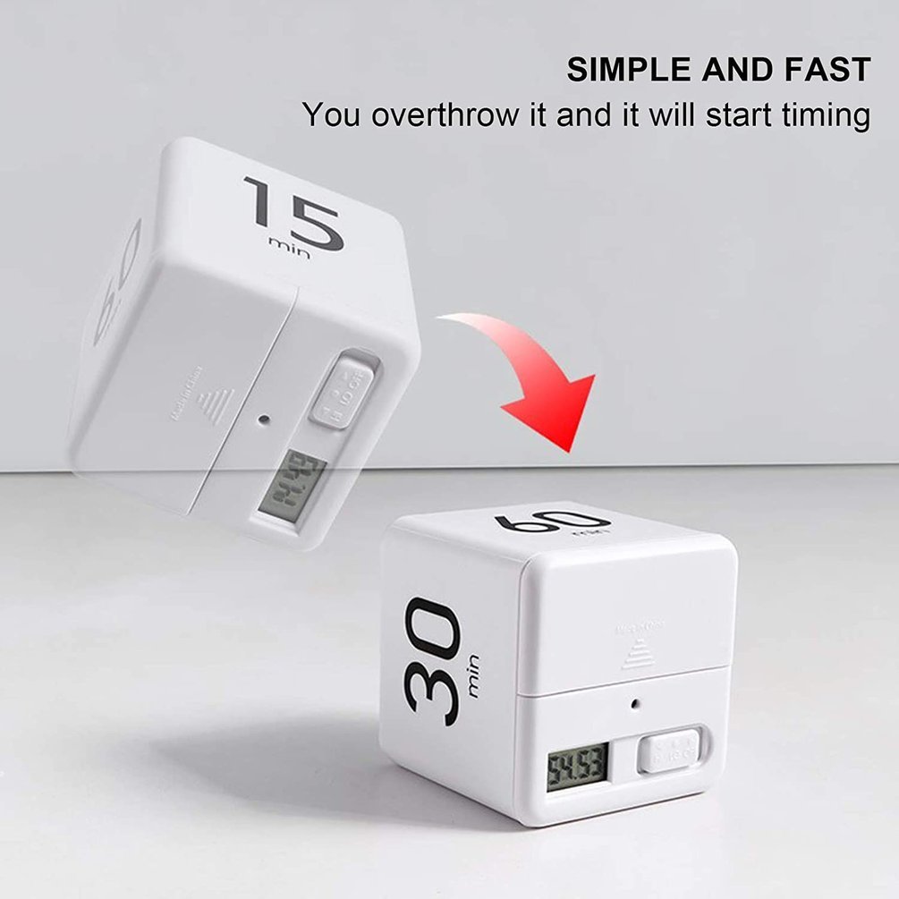Lightweight Responsive Cube Timer Practical Kitchen Timer Sports Timer Gravity Sensor Flip Timer White Cooking Alarm Clock