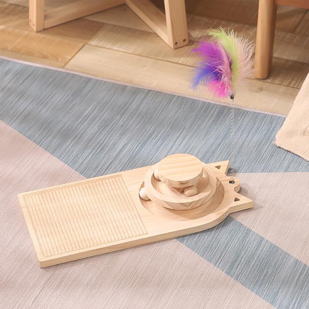 Wooden Cat Scratching Post Solid Wood Scratching Board Turntable Lovely Cat Teaser Grinding Claws Toy Wear-Resisting Kitten Toy: D