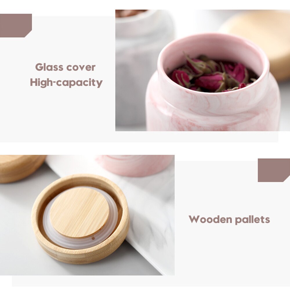 Kanister spożywczy, ceramiczny słoik robić przechowywania żywności z hermetyczną uszczelką bambusowa pokrywka--nowoczesny projekt marmuru ceramicznych przechowywanie żywności Cani