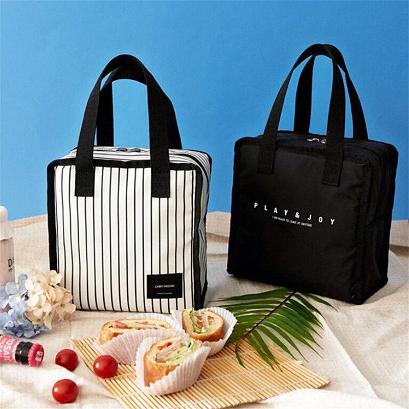 Purdored 1 pc kannettava raidallinen lounaspussi naisille ruoka piknik kylmälaukku eristetty kantokassi säiliö bento laukkujärjestäjä