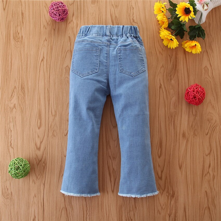 Otoño Jeans nuevos para niñas bebé flores vaqueros pantalones niños Jeans sólido Casual desenfadada Chicas lindas jóvenes ropa