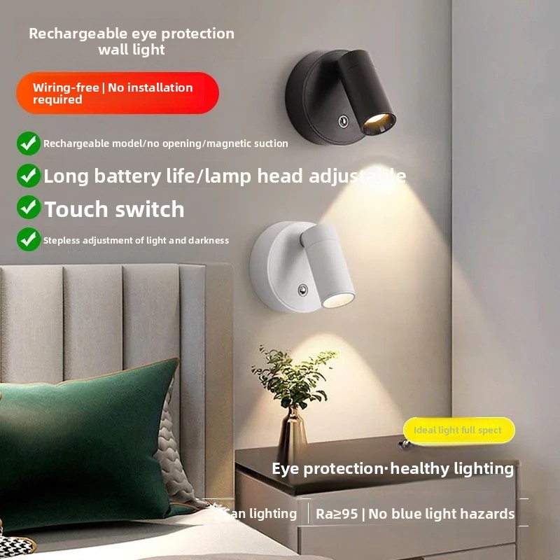 Trådløs magnetisk usb-ladende vegglampe uten kjedelig nødvendig soveromsarbeidsstue maleribelysning veggvaskelampe utendørs verandalampe