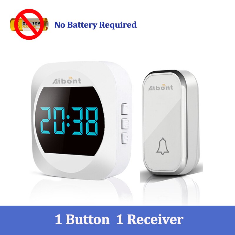 Sonnette de porte automatique sans fil, sans batterie, Kit étanche, portée 150M, 38 chansons: 1 Button 1Receiver B / Prise anglaise