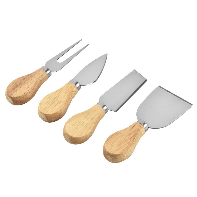 4pcs/set Stainless Steel Cheese Knife Set With Wood Handle Cheese Cutter Slicer Knife Kit Fuctional Kitchen Cooking Toos