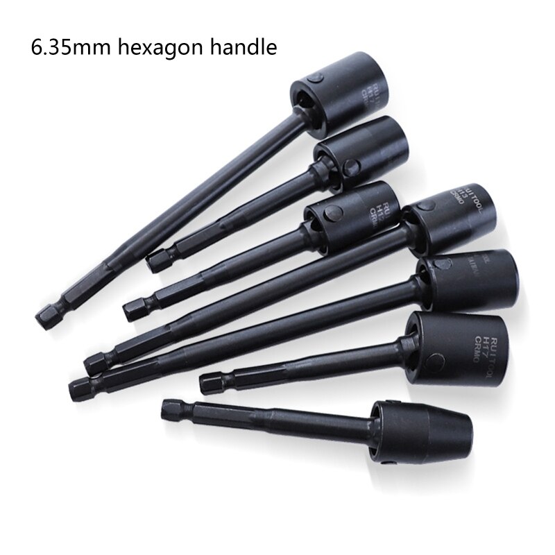 Wobble Socket Adapter 360 Degree Rotatable Universal Joint Swivel Socket Set 6.35mm Hex Handle Socket Adapter 9 Styles