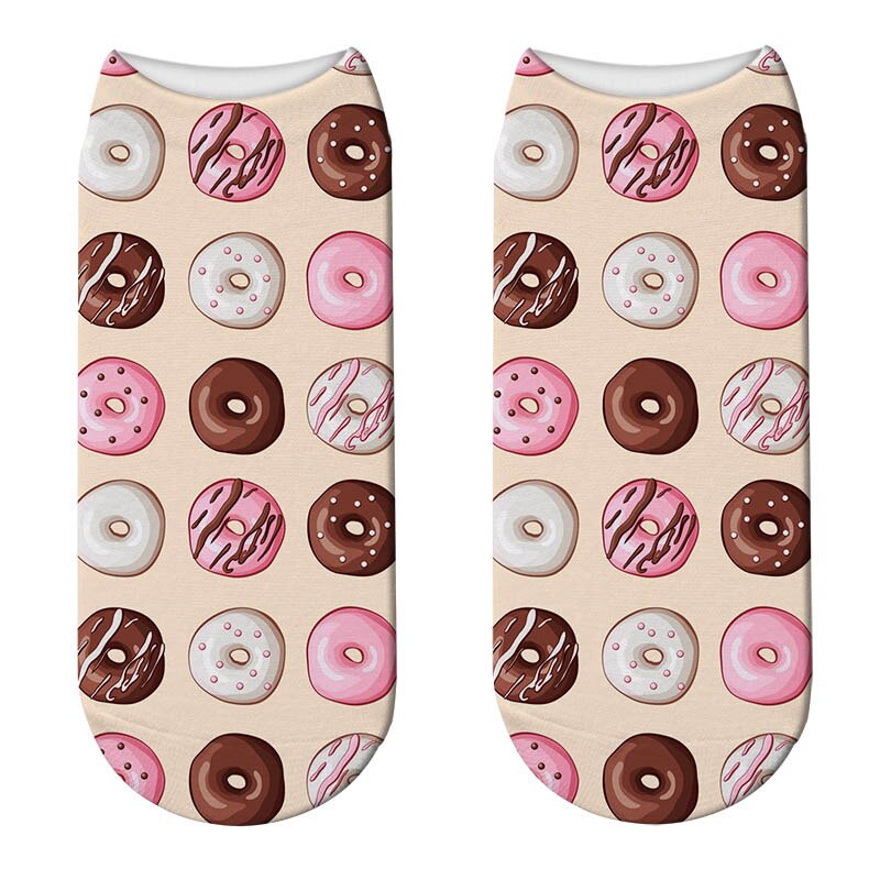 Japanese Women Cute Fruit Food Dessert 3D Print Socks Funny Donut Doughnut Short Socks Cute Happy Funny Cotton Socks Calcetines: 4