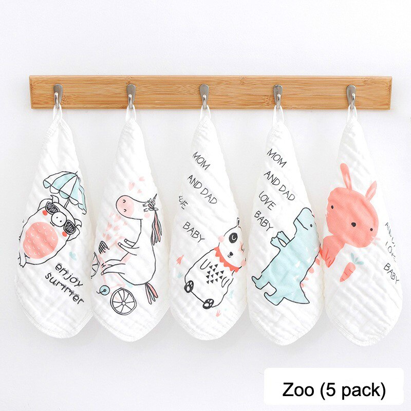 30*30cm/5 strimler babyren bomuld seks-lags gaze ansigtshåndklæde baby zoo print firkantet tørklæde baby ansigt gaze lommetørklæde håndklæde chil