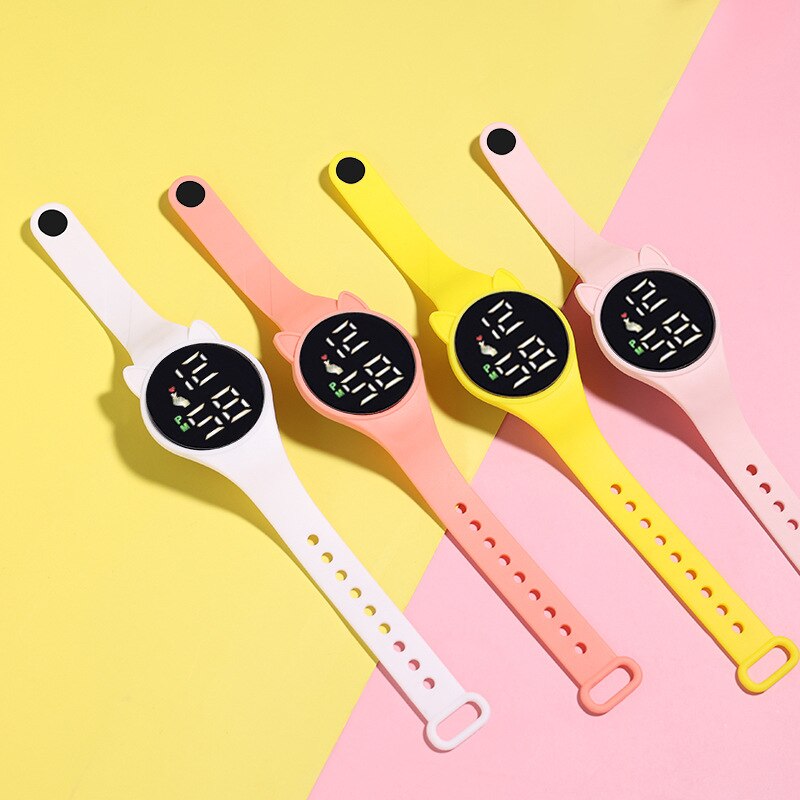 Reloj de pulsera Digital LED con esfera de gato para niños, pulsera de silicona electrónica deportiva con dibujos animados, , 2022